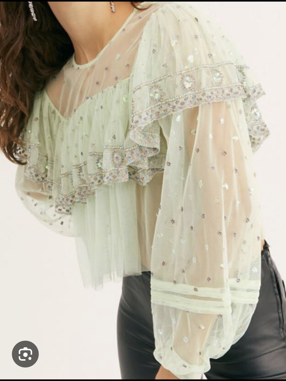 NWT Free People Disco Ball Light Green Mesh Crop Top, Boho Size XS